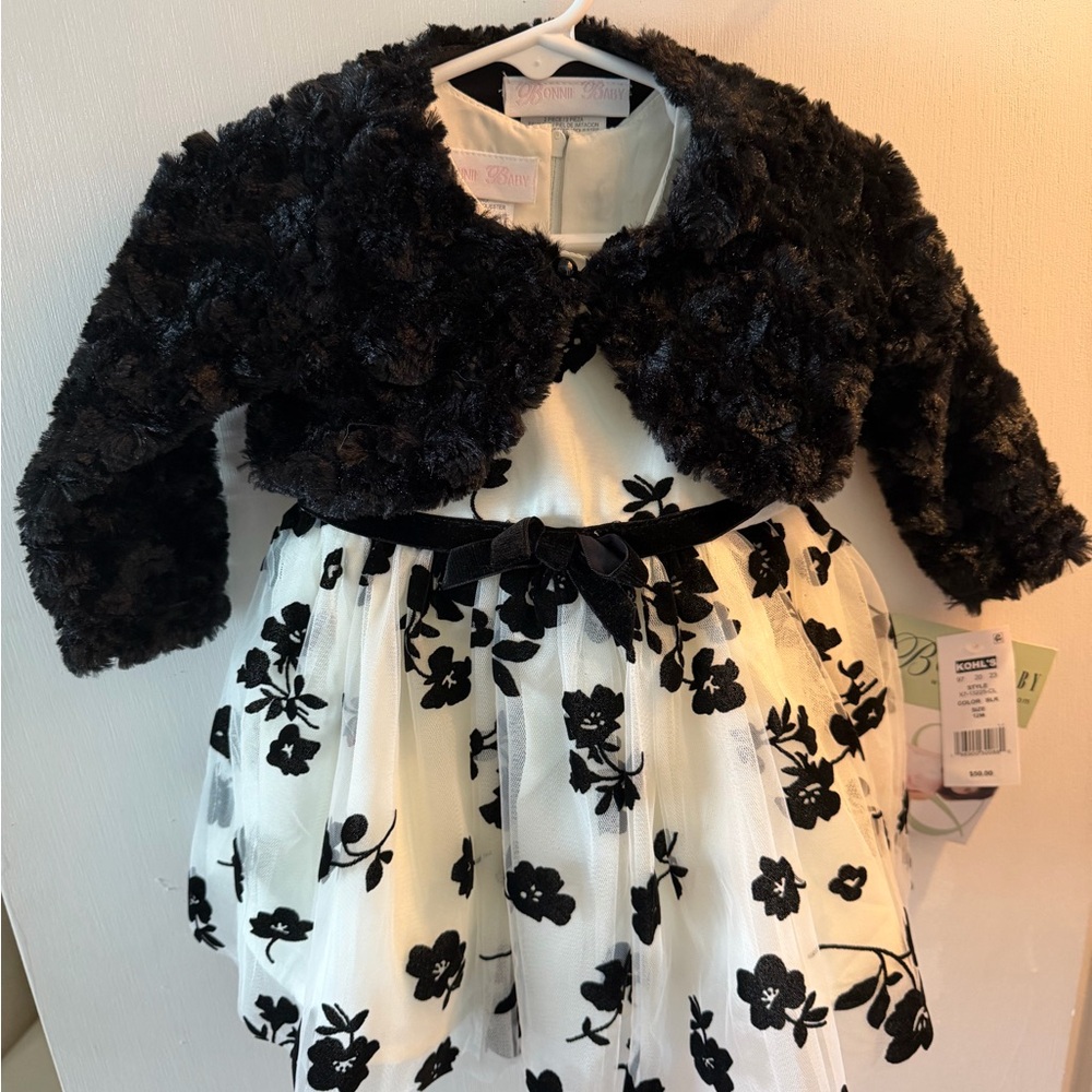 Bonnie Baby Black and White Floral Dress with Jacket